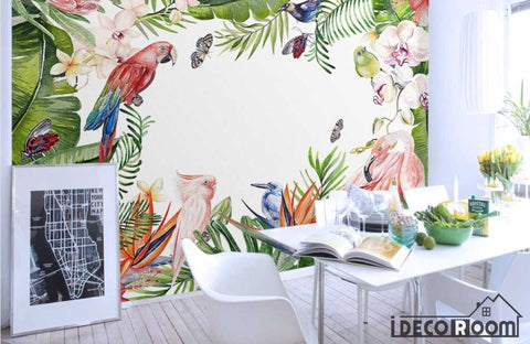 Image of Modern watercolor tropical parrot plant wallpaper wall murals IDCWP-HL-000462
