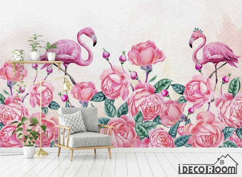 Image of Modern minimalist rose floral flamingo wallpaper wall murals IDCWP-HL-000467