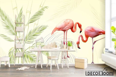 Image of Nordic minimalist plant Flamingo wallpaper wall murals IDCWP-HL-000468