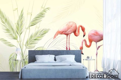 Image of Nordic minimalist plant Flamingo wallpaper wall murals IDCWP-HL-000468