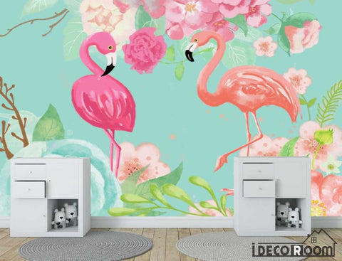 Image of Nordic abstract idyllic flamingo rose wallpaper wall murals IDCWP-HL-000470
