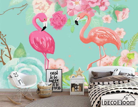 Image of Nordic abstract idyllic flamingo rose wallpaper wall murals IDCWP-HL-000470