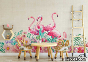 Modern minimalist flamingo floral Nordic wallpaper wall murals IDCWP-HL-000471
