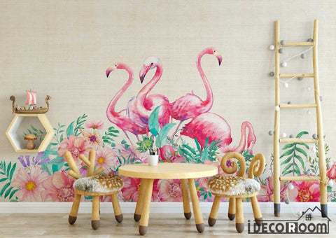 Image of Modern minimalist flamingo floral Nordic wallpaper wall murals IDCWP-HL-000471