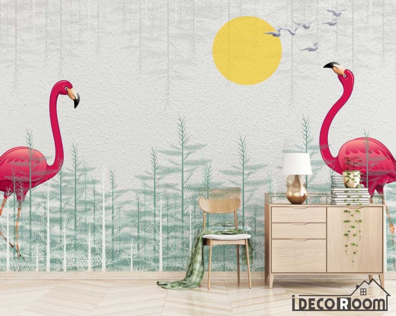 Nordic romantic flamingo trees wallpaper wall murals IDCWP-HL-000472