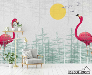 Nordic romantic flamingo trees wallpaper wall murals IDCWP-HL-000472