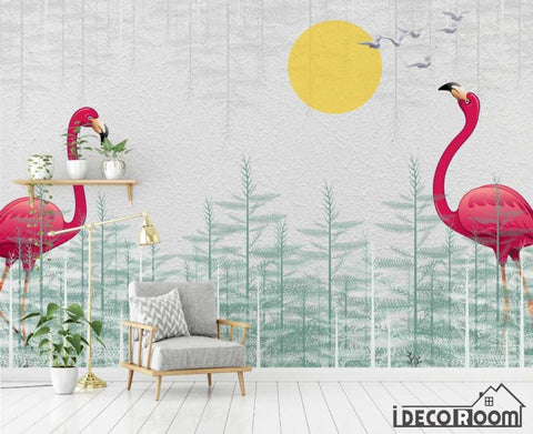 Image of Nordic romantic flamingo trees wallpaper wall murals IDCWP-HL-000472
