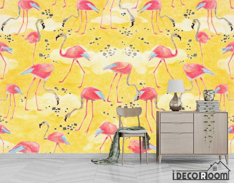 Image of Nordic abstract yellow flamingo wallpaper wall murals IDCWP-HL-000476