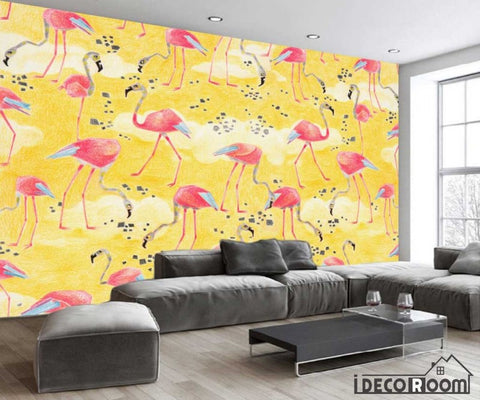 Image of Nordic abstract yellow flamingo wallpaper wall murals IDCWP-HL-000476