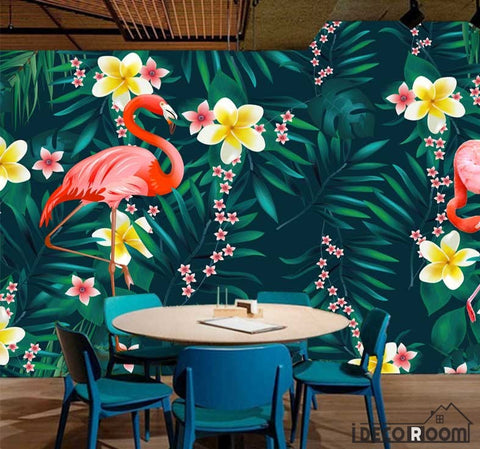 Image of Nordic tropical rainforest plant flower flamingo wallpaper wall murals IDCWP-HL-000480