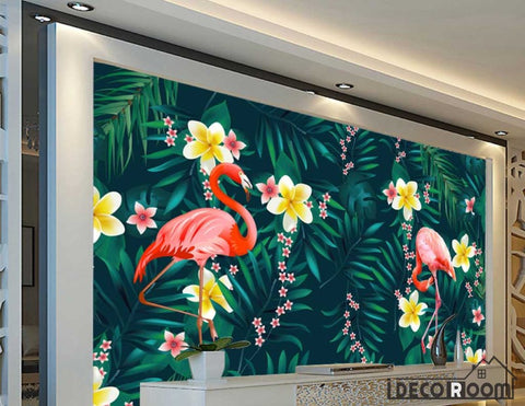 Image of Nordic tropical rainforest plant flower flamingo wallpaper wall murals IDCWP-HL-000480
