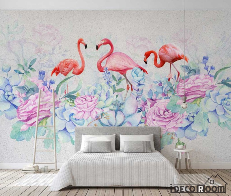 Nordic  plant flowers flamingo wallpaper wall murals IDCWP-HL-000481