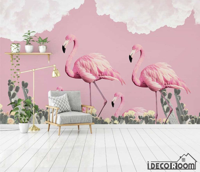 Nordic minimalist flamingo cactus romantic wallpaper wall murals IDCWP-HL-000482