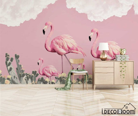 Image of Nordic minimalist flamingo cactus romantic wallpaper wall murals IDCWP-HL-000482