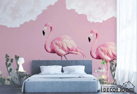 Image of Nordic minimalist flamingo cactus romantic wallpaper wall murals IDCWP-HL-000482