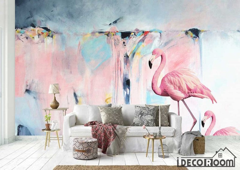 modern minimalist oil painting line flamingo wallpaper wall murals IDCWP-HL-000483