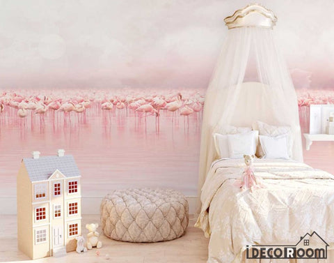 Image of Nordic minimalist red flamingo sofa wallpaper wall murals IDCWP-HL-000485