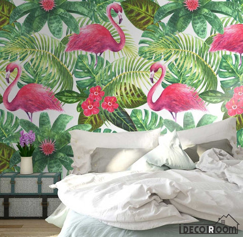 Image of Nordic  watercolor flamingos tropical wallpaper wall murals IDCWP-HL-000486