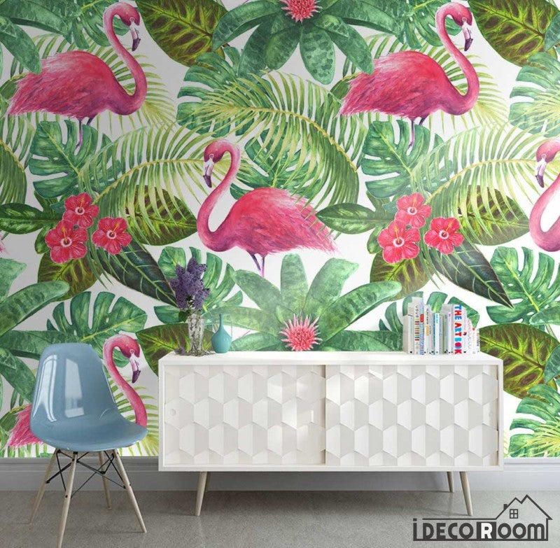 Nordic  watercolor flamingos tropical wallpaper wall murals IDCWP-HL-000486