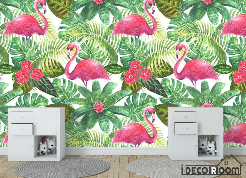 Nordic  watercolor flamingos tropical wallpaper wall murals IDCWP-HL-000486