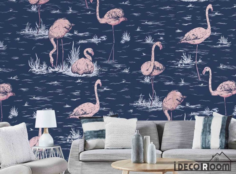 Nordic modern minimalist rainforest flamingo wallpaper wall murals IDCWP-HL-000489