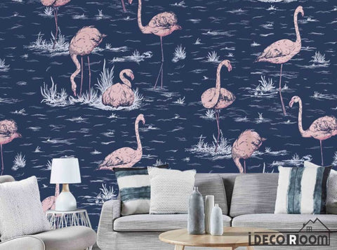 Image of Nordic modern minimalist rainforest flamingo wallpaper wall murals IDCWP-HL-000489