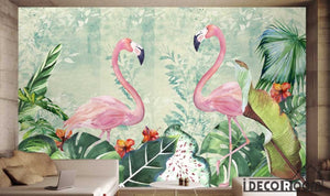 Nordic plant leaf flamingo  wallpaper wall murals IDCWP-HL-000490