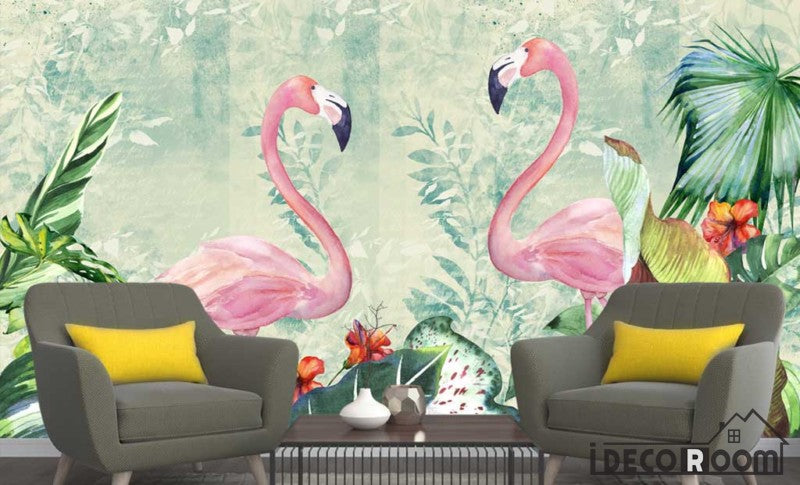 Nordic plant leaf flamingo  wallpaper wall murals IDCWP-HL-000490