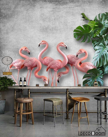 Image of elegance turtle leaf flamingo cement brick wall wallpaper wall murals IDCWP-HL-000499