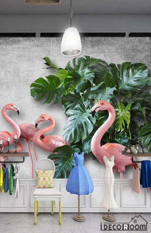 elegance turtle leaf flamingo cement brick wall wallpaper wall murals IDCWP-HL-000499