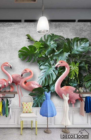 Image of elegance turtle leaf flamingo cement brick wall wallpaper wall murals IDCWP-HL-000499