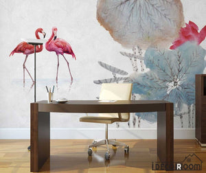 Ink Lotus Lotus Flamingo wallpaper wall murals IDCWP-HL-000500
