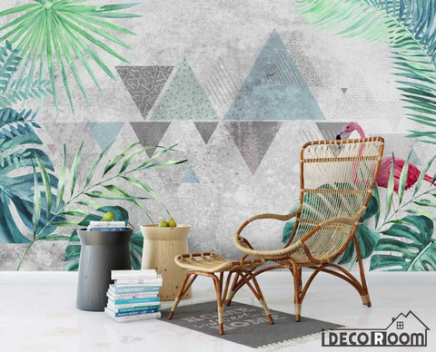 Image of Gray cement wall art tropical plant flamingo wallpaper wall murals IDCWP-HL-000505