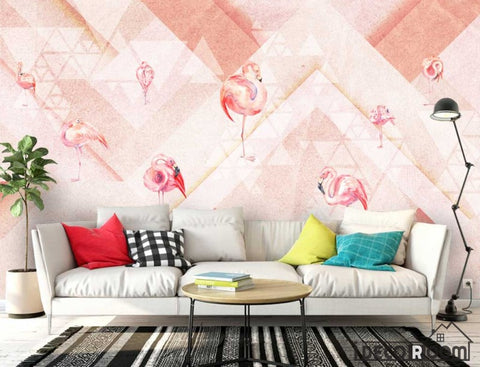 Image of Pink Flamingo Fashion  Abstract Geometric wallpaper wall murals IDCWP-HL-000506