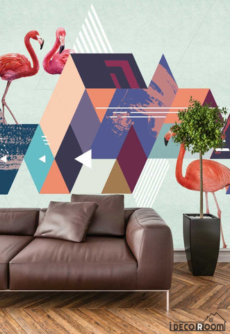 Image of Scandinavian Retro Flamingo Bedroom Design wallpaper wall murals IDCWP-HL-000507