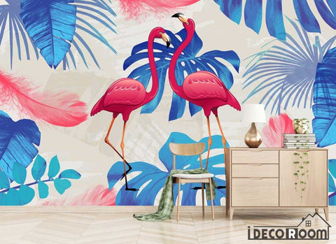 Image of Modern minimalist abstract flamingo wide leave wallpaper wall murals IDCWP-HL-000508