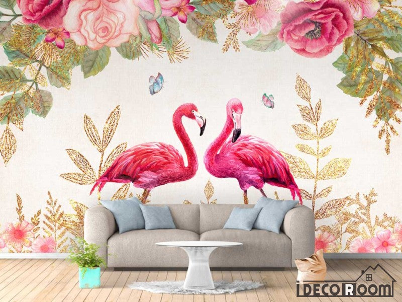 European  rose flamingo sofa wallpaper wall murals IDCWP-HL-000512