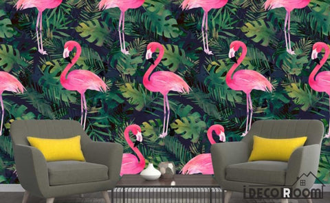 Image of Nordic plant green leaf flamingo  wallpaper wall murals IDCWP-HL-000516