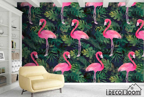 Image of Nordic plant green leaf flamingo  wallpaper wall murals IDCWP-HL-000516