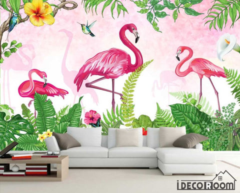 Image of green scenery flamingo wallpaper wall murals IDCWP-HL-000521