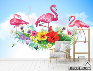 green scenery flamingo wallpaper wall murals IDCWP-HL-000522