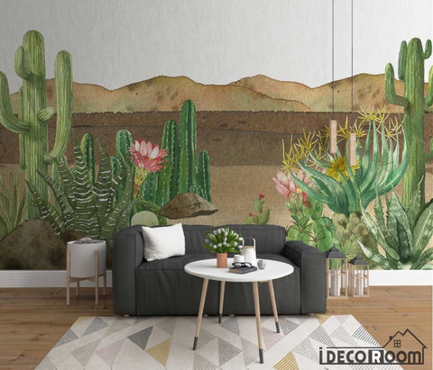 Image of Nordic tropical plant flamingo cactus wallpaper wall murals IDCWP-HL-000524