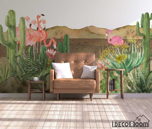 Nordic tropical plant flamingo cactus wallpaper wall murals IDCWP-HL-000524