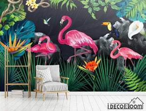 tropical rainforest flamingo sofa wallpaper wall murals IDCWP-HL-000525