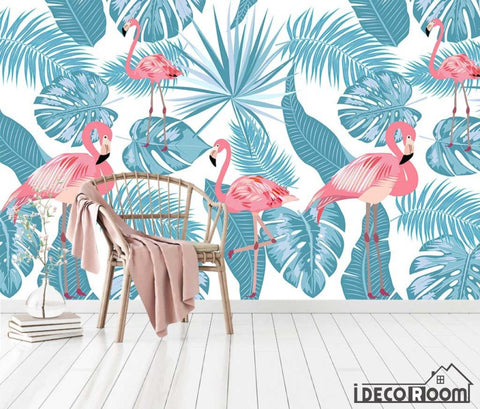 Image of Nordic minimalist  flamingo tropical plant wallpaper wall murals IDCWP-HL-000526