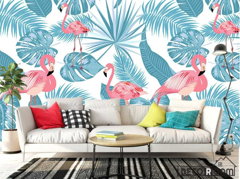 Nordic minimalist  flamingo tropical plant wallpaper wall murals IDCWP-HL-000526