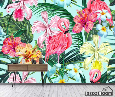 Image of Nordic abstract  flamingo banana leaf wallpaper wall murals IDCWP-HL-000527