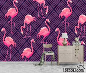 vintage pattern mosaic flamingo decorative wallpaper wall murals IDCWP-HL-000529