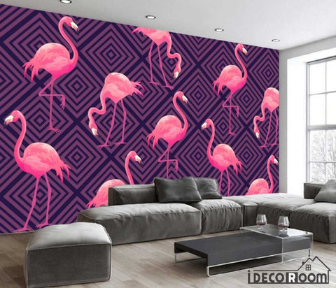 Image of vintage pattern mosaic flamingo decorative wallpaper wall murals IDCWP-HL-000529