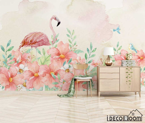 Image of Modern minimalist flamingo floral Nordic wallpaper wall murals IDCWP-HL-000531